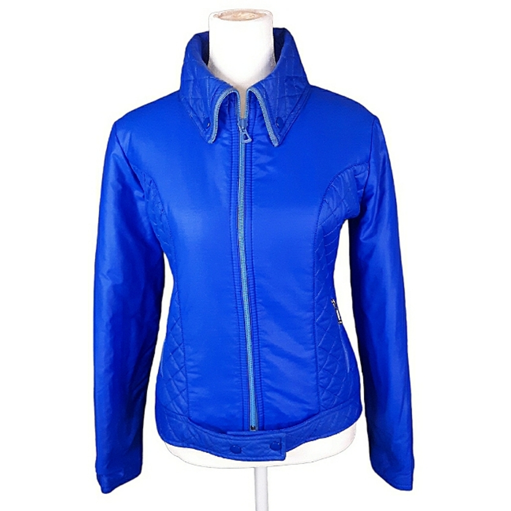 VETEMENT SPORT OLYMPIC 80s Quilted Moto Style Winter Jacket S-M Royal Blue